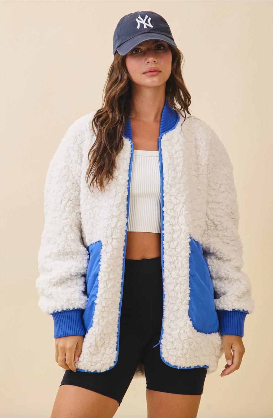 Textured Contrast Pocket Fleece Jacket