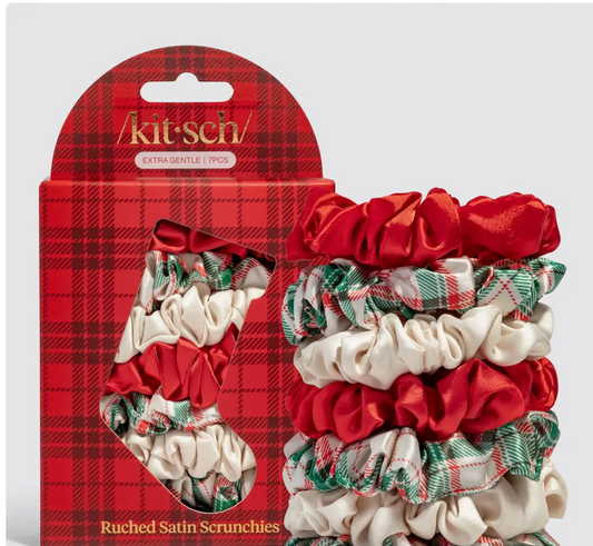 Holiday Ruched Satin Scrunchies 7pc Set