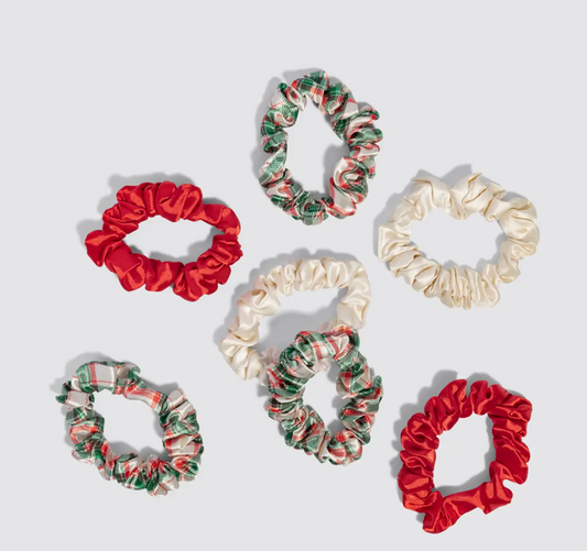 Holiday Ruched Satin Scrunchies 7pc Set