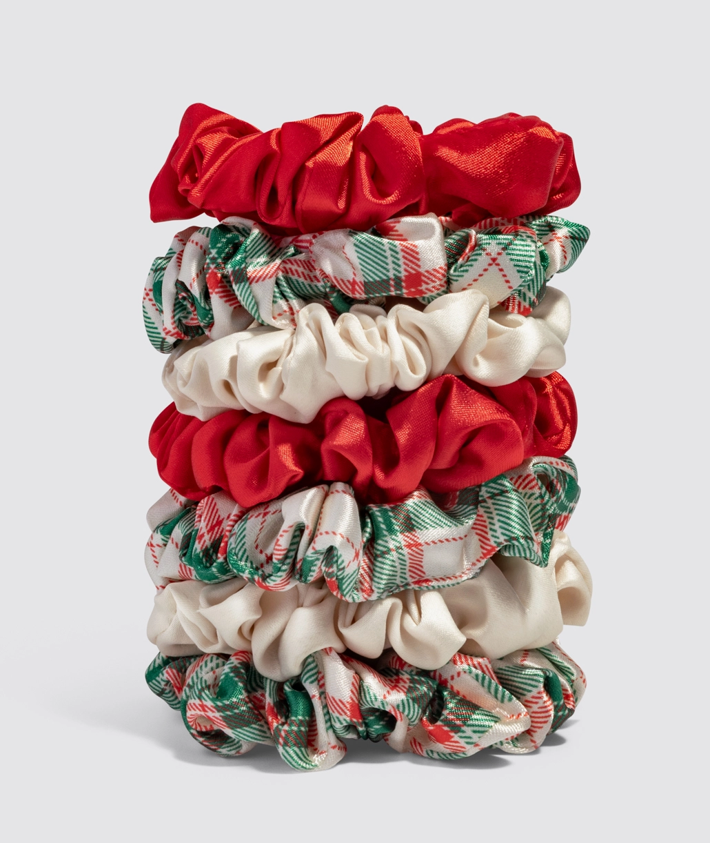 Holiday Ruched Satin Scrunchies 7pc Set