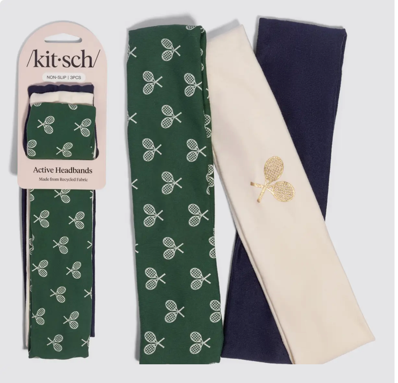 Recycled Fabric Active Headbands 3pc Set- Cream, Court Green & Navy Blue