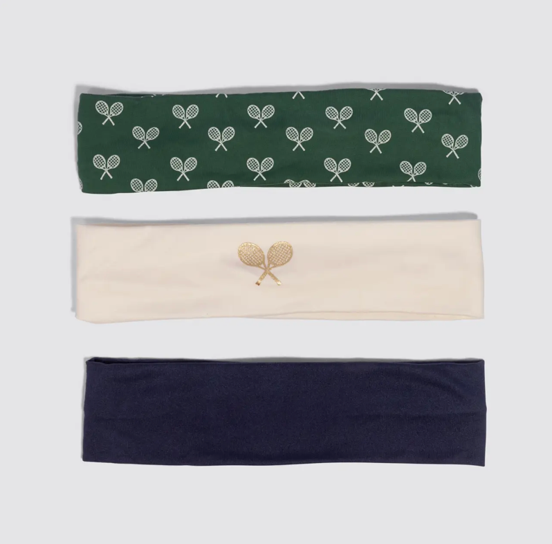 Recycled Fabric Active Headbands 3pc Set- Cream, Court Green & Navy Blue