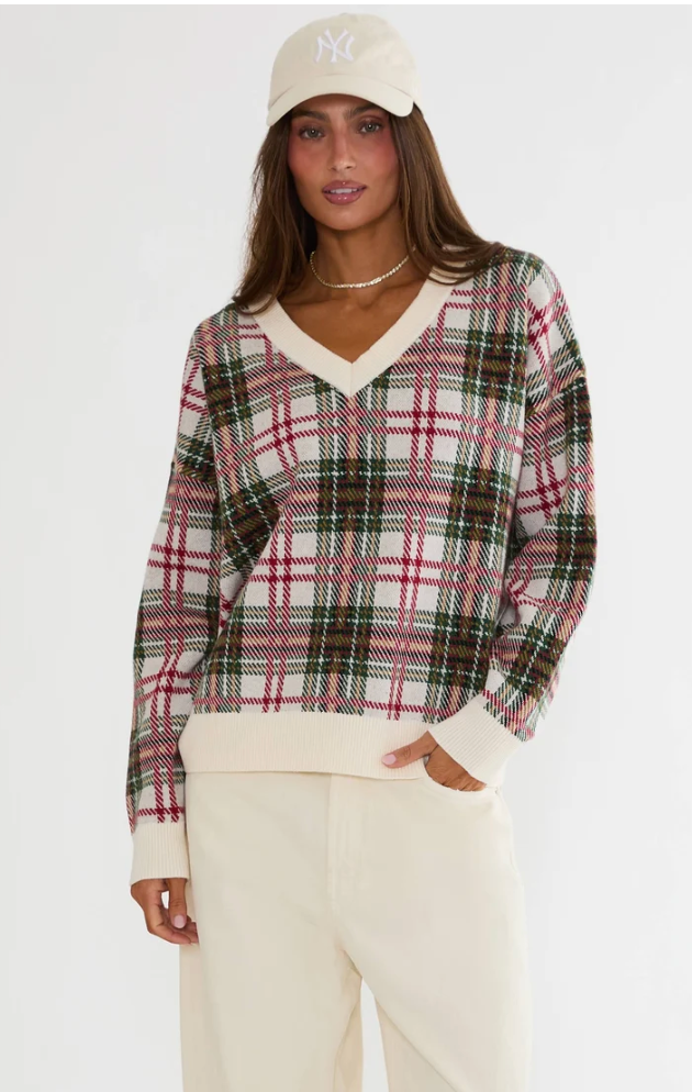 Joey Sweater- Frosted Pine Plaid